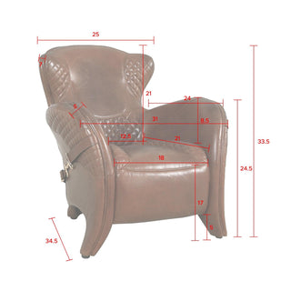 Pasargad Home Aspen Top Grain Leather Wing Chair, Brown