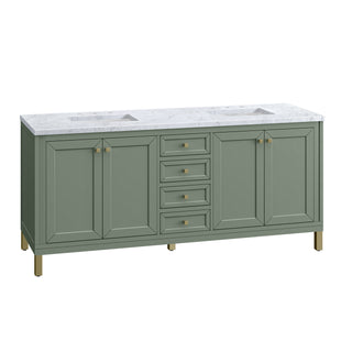 Chicago 72" Double Vanity, Smokey Celadon w/ 3 CM Carrara Marble Top