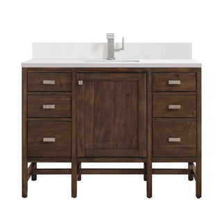 James Martin VanitiesAddison 48" Single Vanity, Mid - Century Acacia w/ Single Hole 3 CM White Zeus Quartz Top & BacksplashE444 - V48 - MCA - 1WZAloha Habitat