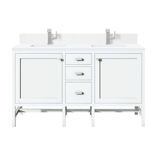 James Martin VanitiesAddison 60" Double Vanity, Glossy White w/ Single Hole 3 CM White Zeus Quartz Top & BacksplashE444 - V60D - GW - 1WZAloha Habitat