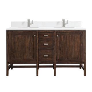 James Martin VanitiesAddison 60" Double Vanity, Mid - Century Acacia w/ Single Hole 3 CM White Zeus Quartz Top & BacksplashE444 - V60D - MCA - 1WZAloha Habitat