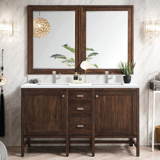 James Martin VanitiesAddison 60" Double Vanity, Mid - Century Acacia w/ Single Hole 3 CM White Zeus Quartz Top & BacksplashE444 - V60D - MCA - 1WZAloha Habitat