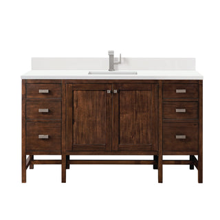 James Martin VanitiesAddison 60" Single Vanity, Mid - Century Acacia w/ Single Hole 3 CM White Zeus Quartz Top & BacksplashE444 - V60S - MCA - 1WZAloha Habitat