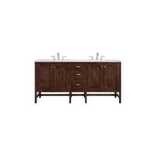 James Martin VanitiesAddison 72" Double Vanity, Mid - Century Acacia w/ 3 CM Carrara White TopE444 - V72 - MCA - 3CARAloha Habitat