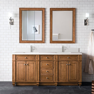 James Martin VanitiesBristol 72" Double Vanity, Saddle Brown w/ Single Hole 3 CM White Zeus Quartz Top & Backsplash157 - V72 - SBR - 1WZAloha Habitat