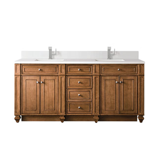 James Martin VanitiesBristol 72" Double Vanity, Saddle Brown w/ Single Hole 3 CM White Zeus Quartz Top & Backsplash157 - V72 - SBR - 1WZAloha Habitat