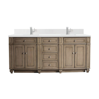 James Martin VanitiesBristol 72" Double Vanity, Whitewashed Walnut w/ Single Hole 3 CM White Zeus Quartz Top & Backsplash157 - V72 - WW - 1WZAloha Habitat