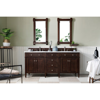 James Martin VanitiesBrittany 72" Double Vanity, Burnished Mahogany w/ 3 CM Carrara Marble Top650 - V72 - BNM - 3CARAloha Habitat