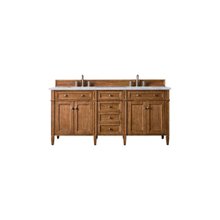 James Martin VanitiesBrittany 72" Double Vanity, Saddle Brown w/ 3 CM Arctic Fall Solid Surface Top650 - V72 - SBR - 3AFAloha Habitat