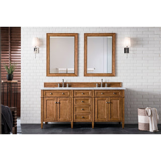 James Martin VanitiesBrittany 72" Double Vanity, Saddle Brown w/ 3 CM Arctic Fall Solid Surface Top650 - V72 - SBR - 3AFAloha Habitat