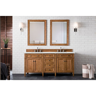 James Martin VanitiesBrittany 72" Double Vanity, Saddle Brown w/ 3 CM Ethereal Noctis Quartz Top650 - V72 - SBR - 3ENCAloha Habitat