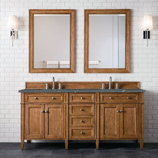James Martin VanitiesBrittany 72" Double Vanity, Saddle Brown w/ 3 CM Parisien Bleu Quartz Top650 - V72 - SBR - 3PBLAloha Habitat