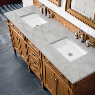 James Martin VanitiesBrittany 72" Double Vanity, Saddle Brown w/ 3 CM Victorian Silver Quartz Top650 - V72 - SBR - 3VSLAloha Habitat