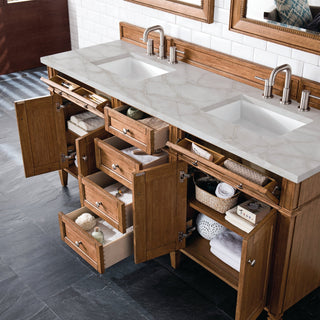 James Martin VanitiesBrittany 72" Double Vanity, Saddle Brown w/ 3 CM Victorian Silver Quartz Top650 - V72 - SBR - 3VSLAloha Habitat