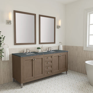 James Martin VanitiesChicago 72" Double Vanity, Whitewashed Walnut w/ 3 CM Parisien Bleu Quartz Top305 - V72 - WWW - 3PBLAloha Habitat
