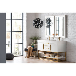 James Martin VanitiesColumbia 59" Double Vanity, Glossy White, Radiant Gold w/ Glossy White Composite Stone Top983 - V59D - GW - RG - GWAloha Habitat