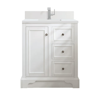 James Martin VanitiesDe Soto 30" Single Vanity, Bright White w/ Single Hole 3 CM White Zeus Quartz Top & Backsplash825 - V30 - BW - 1WZAloha Habitat