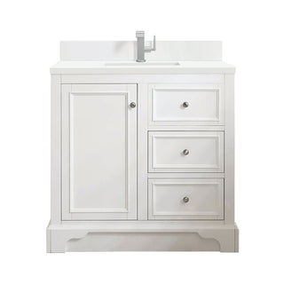 James Martin VanitiesDe Soto 36" Single Vanity, Bright White w/ Single Hole 3 CM White Zeus Quartz Top & Backsplash825 - V36 - BW - 1WZAloha Habitat