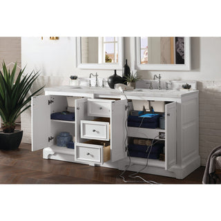 James Martin VanitiesDe Soto 72" Double Vanity, Bright White w/ 3 CM Victorian Silver Quartz Top825 - V72 - BW - 3VSLAloha Habitat