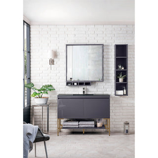 James Martin VanitiesMilan 47.3" Single Vanity, Modern Gray Glossy, Radiant Gold w/ Charcoal Black Composite Stone Top801V47.3MGGRGDCHBAloha Habitat
