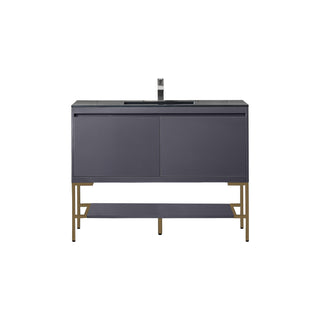 James Martin VanitiesMilan 47.3" Single Vanity, Modern Gray Glossy, Radiant Gold w/ Charcoal Black Composite Stone Top801V47.3MGGRGDCHBAloha Habitat