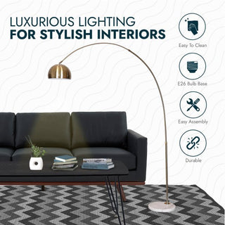 LeisureModLeisuremod | Arco Mid-Century Modern Arched Floor Lamp 75.6" Height with White Round Marble Base and Metal Dome Lamp Shade for Living Room and Bedroom | ALWH-BGG-13GGALWH-BGG-13GGAloha Habitat