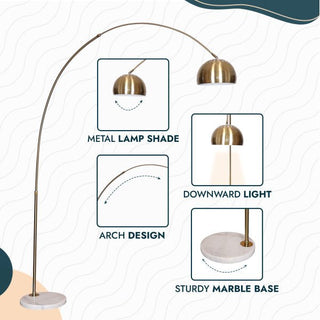 LeisureModLeisuremod | Arco Mid-Century Modern Arched Floor Lamp 75.6" Height with White Round Marble Base and Metal Dome Lamp Shade for Living Room and Bedroom | ALWH-BGG-13GGALWH-BGG-13GGAloha Habitat