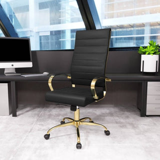 LeisureModLeisureMod | Benmar High-Back Leather Office Chair With Gold Frame | BOTG19BOTG19BLLAloha Habitat