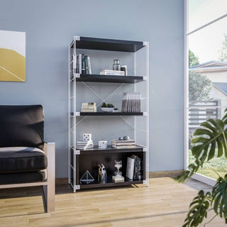 LeisureModLeisureMod | Brentwood Etagere Bookcase with White Powder Coated Steel Frame and Melamine Board Shelves | BBW-65DWBBW-65BLAloha Habitat