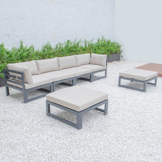 LeisureModLeisureMod | Chelsea 6-Piece Patio Ottoman Sectional Black Aluminum With Cushions | CSOBL-6CSOBL-6BGAloha Habitat
