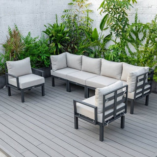 LeisureModLeisureMod | Chelsea 6-Piece Patio Sectional Black Aluminum With Cushions | CSBL-6CSBL-6BGAloha Habitat