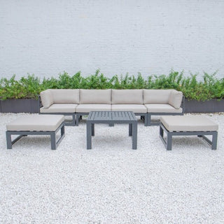 LeisureModLeisureMod | Chelsea 7-Piece Patio Ottoman Sectional And Coffee Table Set Black Aluminum With Cushions | CSTOBL-7CSTOBL-7BGAloha Habitat