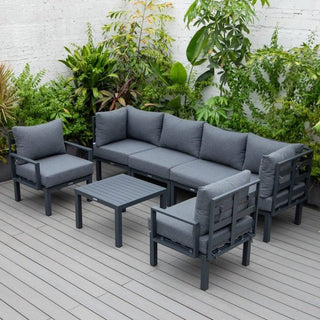 LeisureModLeisureMod | Chelsea 7-Piece Patio Sectional And Coffee Table Set Black Aluminum With Cushions | CSTBL-7CSTBL-7BLAloha Habitat