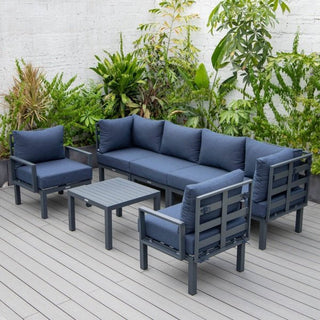 LeisureModLeisureMod | Chelsea 7-Piece Patio Sectional And Coffee Table Set Black Aluminum With Cushions | CSTBL-7CSTBL-7BUAloha Habitat