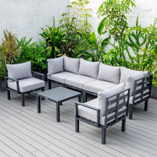 LeisureModLeisureMod | Chelsea 7-Piece Patio Sectional And Coffee Table Set Black Aluminum With Cushions | CSTBL-7CSTBL-7LGRAloha Habitat