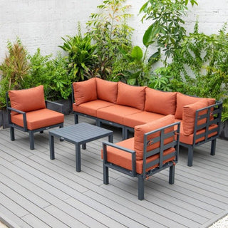 LeisureModLeisureMod | Chelsea 7-Piece Patio Sectional And Coffee Table Set Black Aluminum With Cushions | CSTBL-7CSTBL-7ORAloha Habitat