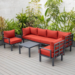 LeisureModLeisureMod | Chelsea 7-Piece Patio Sectional And Coffee Table Set Black Aluminum With Cushions | CSTBL-7CSTBL-7RAloha Habitat