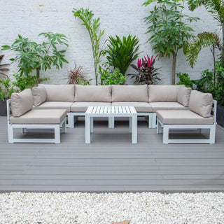 LeisureModLeisureMod | Chelsea 7-Piece Patio Sectional And Coffee Table Set White Aluminum With Cushions | CCSTW-7CSTW-7BGAloha Habitat