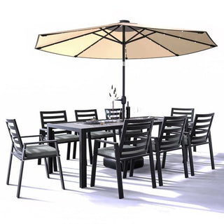 LeisureModLeisuremod | Chelsea Aluminum Outdoor Dining Table 87 With 8 Chairs and Orange Cushions | CC20-T87BL-8CC20-T87-BL8Aloha Habitat