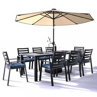 LeisureModLeisuremod | Chelsea Aluminum Outdoor Dining Table 87 With 8 Chairs and Orange Cushions | CC20-T87BL-8CC20-T87BL-8CBUAloha Habitat