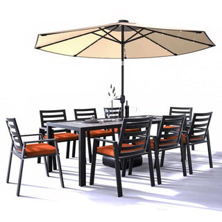 LeisureModLeisuremod | Chelsea Aluminum Outdoor Dining Table 87 With 8 Chairs and Orange Cushions | CC20-T87BL-8CC20-T87BL-8CHRAloha Habitat
