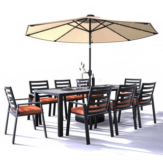 LeisureModLeisuremod | Chelsea Aluminum Outdoor Dining Table 87 With 8 Chairs and Orange Cushions | CC20-T87BL-8CC20-T87BL-8ORAloha Habitat