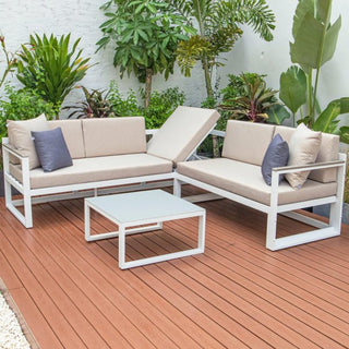 LeisureModLeisureMod | Chelsea White Sectional With Adjustable Headrest & Coffee Table With Two Tone Cushions | CSLW-80-TCSLW-80BG-BUAloha Habitat