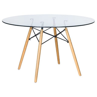 LeisureModLeisureMod | Dover Round Glass Top Dining Table W/ Natural Wood Eiffel Base | EP47CLTREP47CLTRAloha Habitat