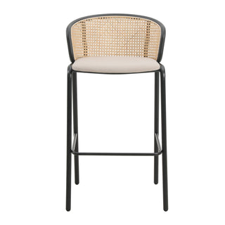 LeisureModLeisureMod | Ervilla Mid-Century Modern Wicker Bar Stool with Fabric Seat and Black Powder Coated Steel Frame, Set of 2 | EBBL-31NBU2EBBL-31BG2Aloha Habitat