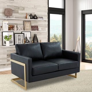 LeisureModLeisureMod | Lincoln Modern Mid-Century Upholstered Leather Loveseat with Gold Frame | LA55-L LA55BL-LLA55BL-LAloha Habitat