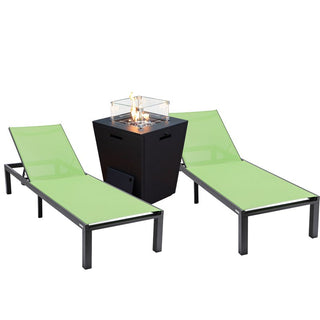 LeisureModLeisureMod | Marlin Modern Aluminum Outdoor Patio Chaise Lounge Chair Set of 2 with Square Fire Pit Side Table Perfect for Patio, Lawn, and Garden | MLBLCF21-77W2MLBLCF21-77G2Aloha Habitat