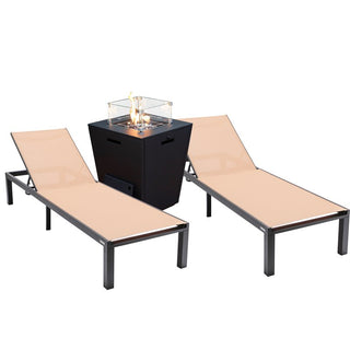 LeisureModLeisureMod | Marlin Modern Aluminum Outdoor Patio Chaise Lounge Chair Set of 2 with Square Fire Pit Side Table Perfect for Patio, Lawn, and Garden | MLBLCF21-77W2MLBLCF21-77LBR2Aloha Habitat
