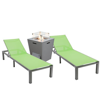 LeisureModLeisureMod | Marlin Modern Aluminum Outdoor Patio Chaise Lounge Chair Set of 2 with Square Fire Pit Side Table Perfect for Patio, Lawn, and Garden | MLGRCF21-77W2MLGRCF21-77G2Aloha Habitat