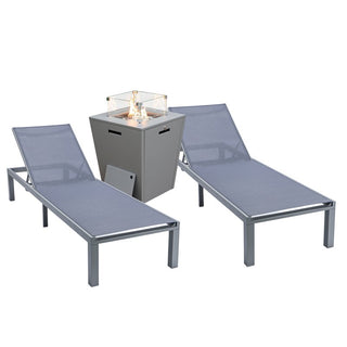LeisureModLeisureMod | Marlin Modern Aluminum Outdoor Patio Chaise Lounge Chair Set of 2 with Square Fire Pit Side Table Perfect for Patio, Lawn, and Garden | MLGRCF21-77W2MLGRCF21-77DGR2Aloha Habitat